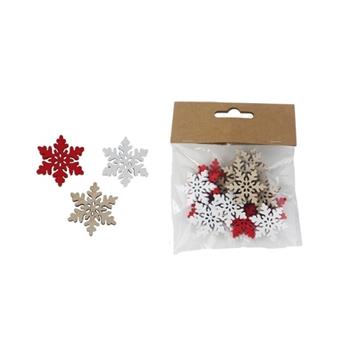 Přízdoba vločka dřevěná mix 18ks