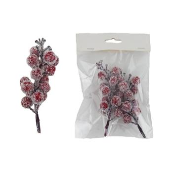 Přízdoba větev se zasněženými bobulemi umělá červená 2ks