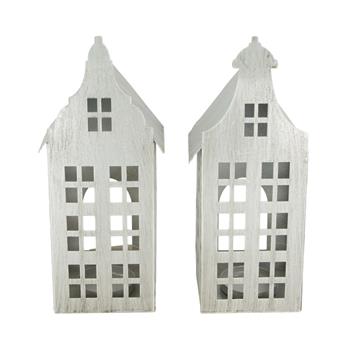 Svícen na čajovku kovková dům stříbrný mix 28cm