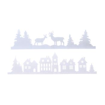 Okenní obruba plstěná s jeleny/domy bílá mix 24x100cm