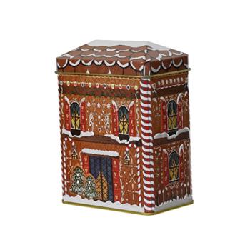 Dóza plechový dům s víkem hnědá 16cm