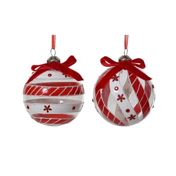Ozdoba skleněná koule s proužky/spirálou bílo-červená mix 8cm
