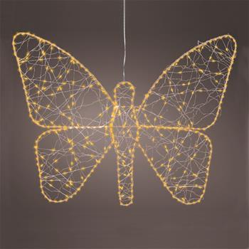 Motýl kovový venkovní 700microLED t.bílá/bílá s časovačem zlatý 98cm