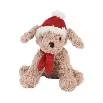 Pes sedící s čepicí a šálou plyšový 24cm