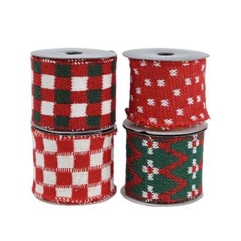Stuha vánoční s drátkem pletená mix 63mm x 2m