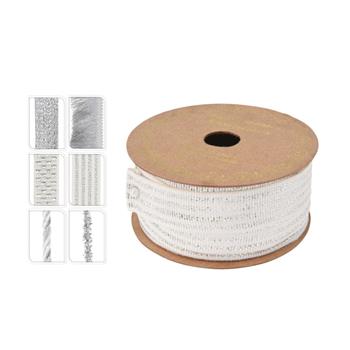 Stuha vánoční polyesterová bílo-stříbrná mix 3,5cm x 3m