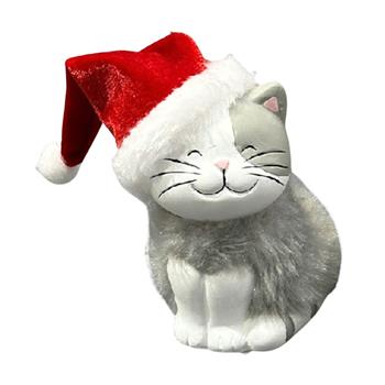 Kočka sedící s čepicí terakotová 10cm