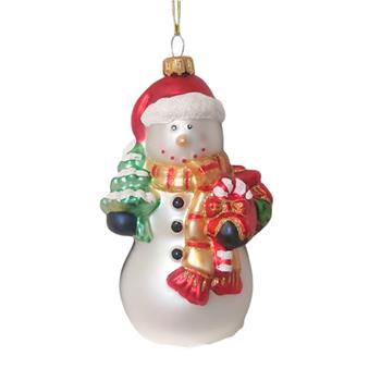 Ozdoba skleněný sněhulák se stromkem 14cm