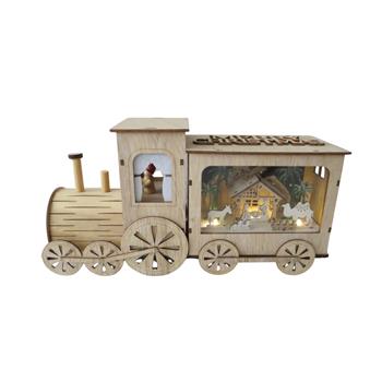Vláček s betlémem dřevěný s LED, t.bílá 30cm