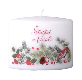 Svíčka elipsa Šťastné a Veselé 9,5cm
