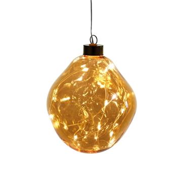 Svítící atypická skleněná koule 8LED t.bílá na baterie jantarová 10cm