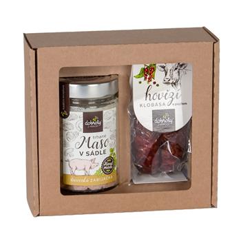 Dárková sada vepřového masa v sádle a hovězí klobásy 2ks