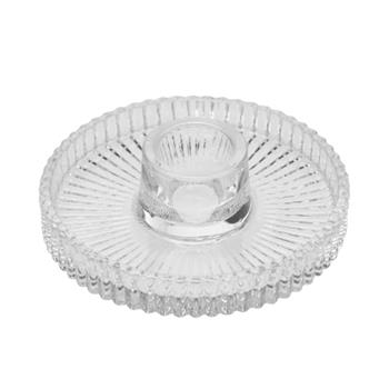 Skleněný svícen rýhovaný na 1 svíčku 10cm