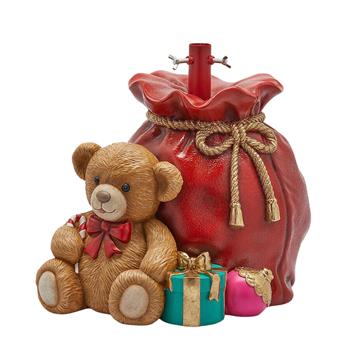 Stojánek na vánoční stromek pytel s dárky a medvědem polyresinový 44cm