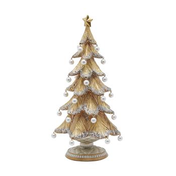 Strom na podstavci s hvězdou a ozdobami polyresinový 36cm