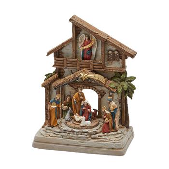 Betlém s jesličkami s LED osvětlením a hudbou 28cm