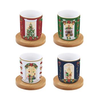 Sada porcelánových šálků a bambusových podšálků FESTIVE AVENUE 4ks