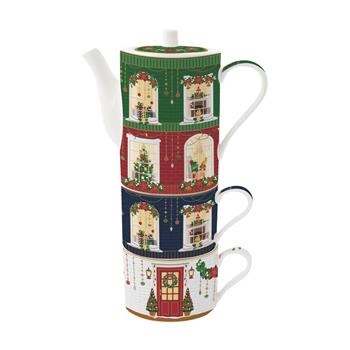 Čajová porcelánová konvice se 2 šálky FESTIVE AVENUE 3ks