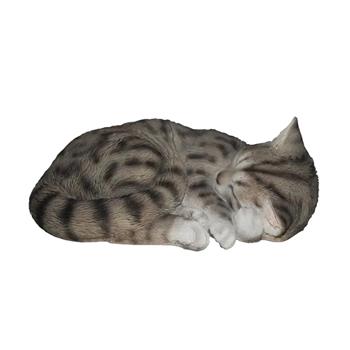 Kočka spící polyresinová šedá 20cm