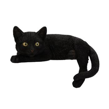 Kočka ležící na okraj police polyresinová černá 23cm