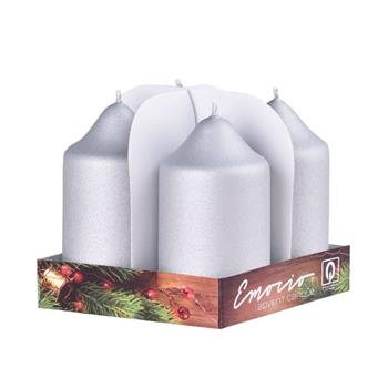 Svíčka válcová metalická stříbrná 9cm/4ks