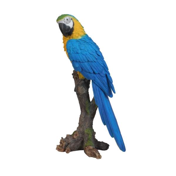 Levně Papoušek Ara ararauna na větvi polyresinový 38cm