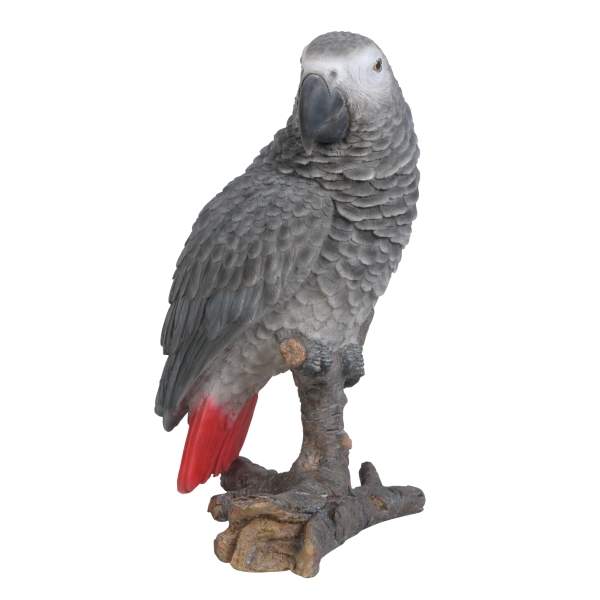 Levně Papoušek šedý na větvi polyresinový 23cm