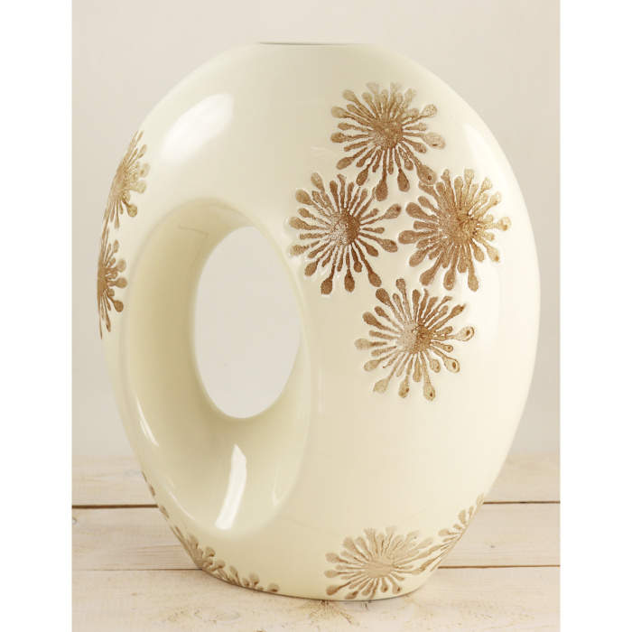 Levně Váza atyp s otvorem dekor sedmikrásky keramika 35cm