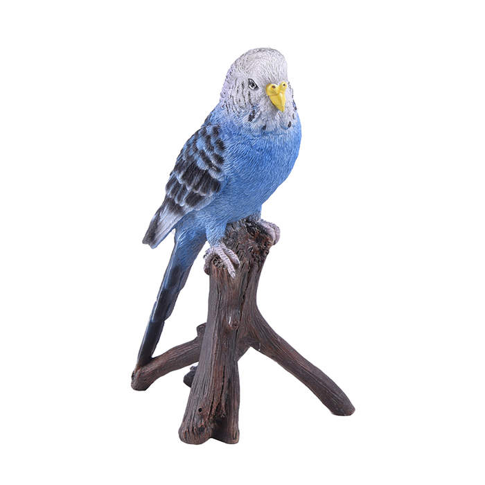 Levně Papoušek/andulka na větvi polyresinová modrá 16cm