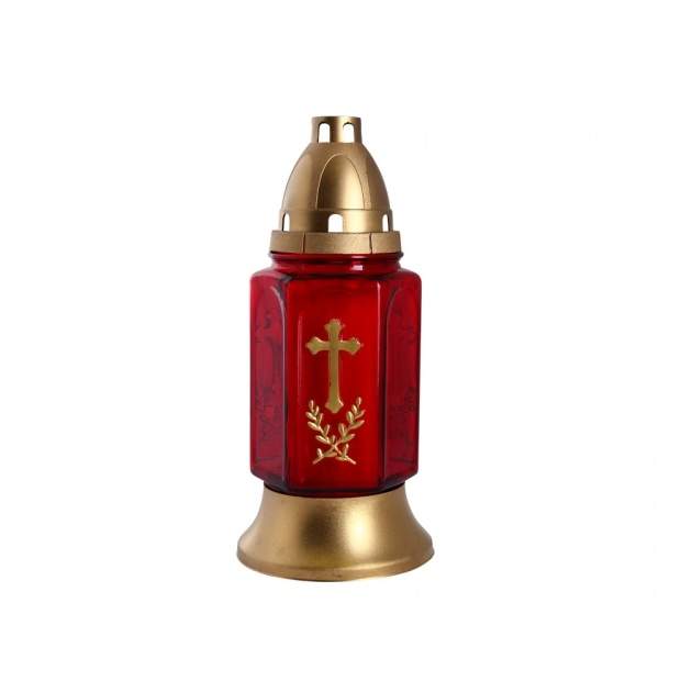 Levně Svíčka hřbitovní LAMPA SKLO kříž červená 25cm