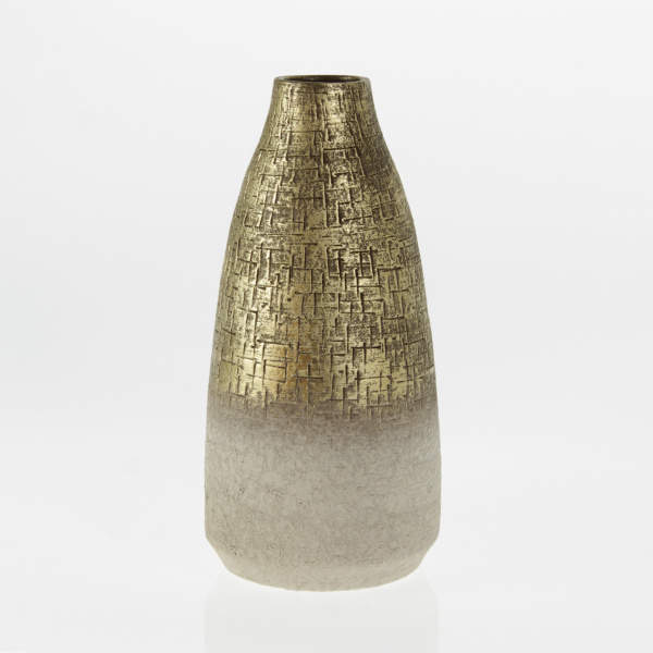 Váza kónická úzké hrdlo keramika zlatá 33cm