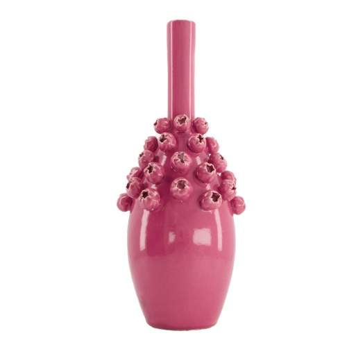 Levně Váza kulatá úzké hrdlo dekor bobule keramika růžová 35,5cm
