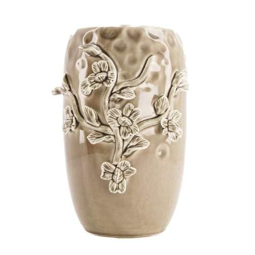 Levně Váza kulatá dekor větev s květy keramika hnědošedá 20cm