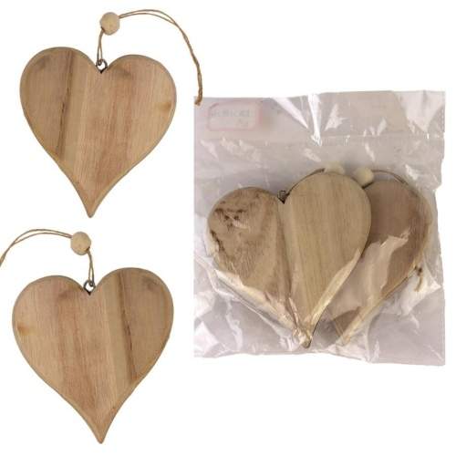 Levně Ozdoba srdce 2ks dřevo přírodní 12cm