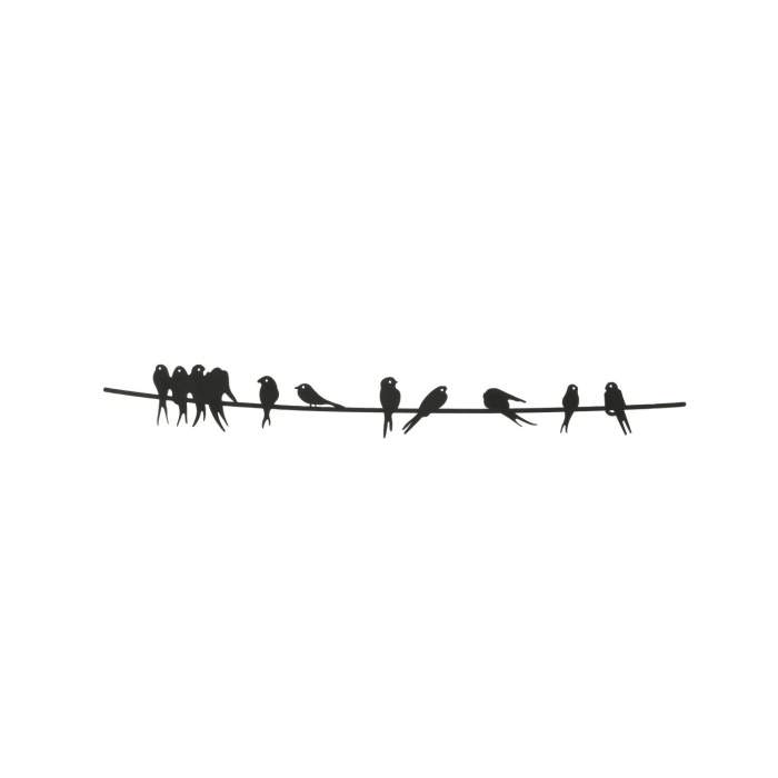 Levně Dekorace na zeď kovová ptáci na drátě černá 60cm