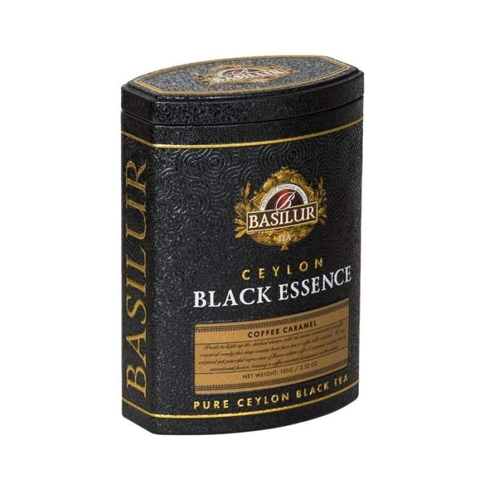 Levně Čaj BASILUR Black Essence Coffee Caramel dóza 100g
