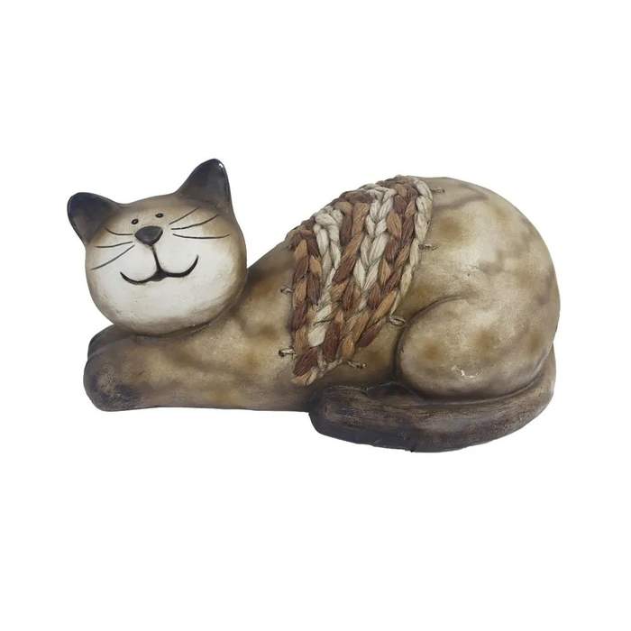 Levně Kočka ležící s pleteninou magnesium hnědá 38,3cm
